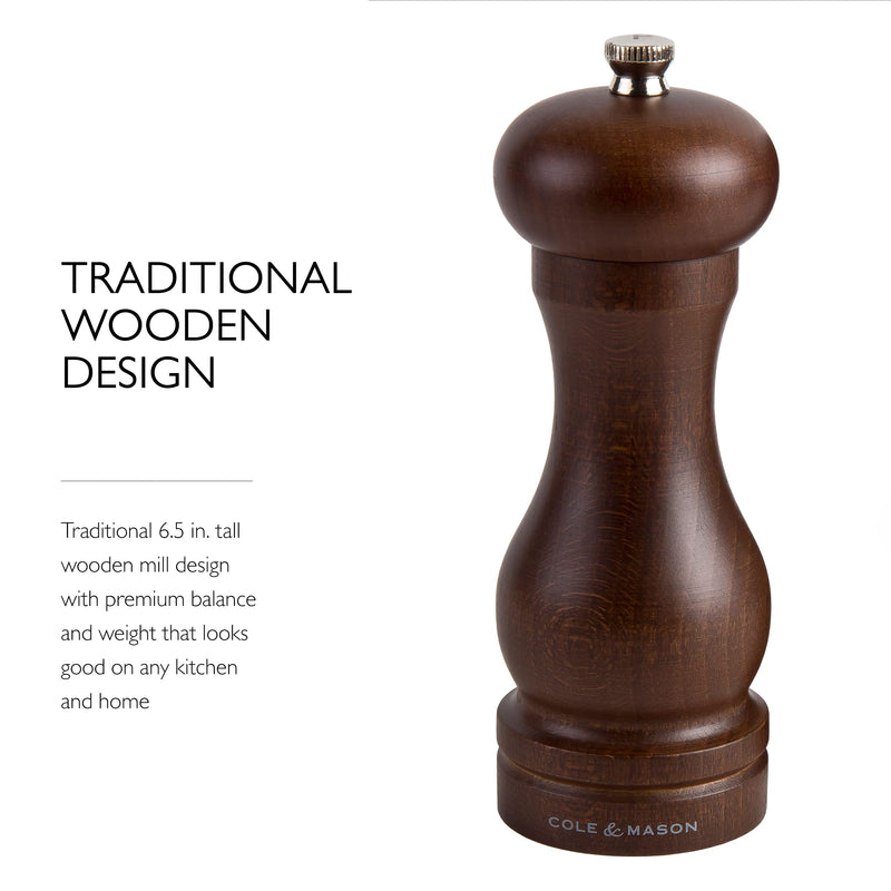 COLE & MASON Capstan Wood Salt Grinder - Wooden Mill Includes Precision Mechanism, 6.5 inch