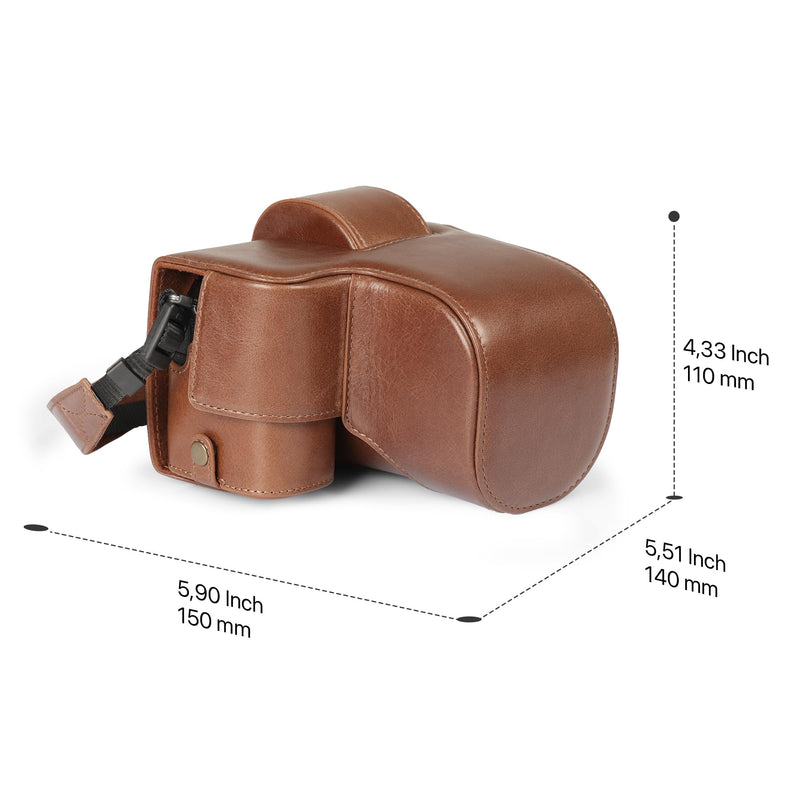 Megagear Genuine Leather Camera Case for Canon EOS R100 (18-45mm) - Stylish and Protective - Brown