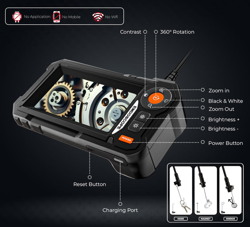 Endoscope Camera with Light, 4.3" IPS Screen, 16.4 Ft Semi-Rigid IP67 Borescope Camera with Light, 1080P Inspection Camera with 8 LEDs, No App Needed, Waterproof Drain Camera, Cool Gadget for Men 16.4 Ft Long Camera Wire