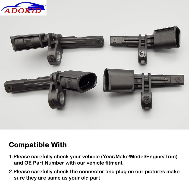 Front Rear ABS Wheel Speed Sensor Left & Right for Volkswagen VW Passat Jetta Tiguan Beetle GTI EOS Golf CC, Audi A3 TT 2006-2018, Replaces ALS467 ALS430 ALS469, Pack of 4
