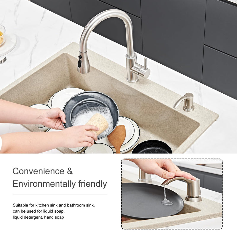 GAGALIFE Kitchen Sink Soap Dispenser - Sink Soap Dispenser Pump with 40" Silicone Extension Tube Kit (Brushed Nickel), Say Goodbye to Frequent Refills G080-1BN Brushed Nickel