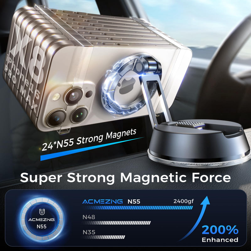 Carbon-Fiber Reinforced Car Phone Holder for MagSafe, 78+LBS Max Grip | 2400gf Strongest Magnetic, 360° Foldable Car Mount Cell Phone Holders for Your Car for iPhone 17-12 All Smartphones Carbon Fiber