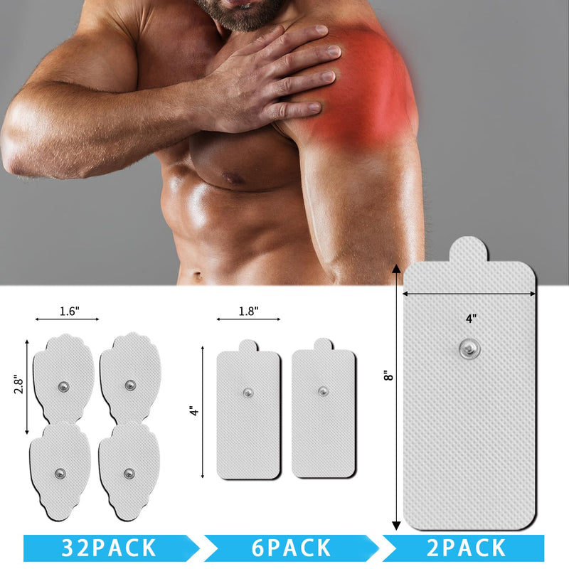 TENS Unit Replacement Pads 4X8", 40 Pcs Premium Quality Snap Replacement Electrodes for TENS and EMS Muscle Stimulator, Using 3.5mm Snap Connector