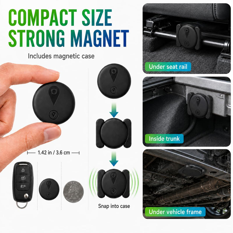 GPS Tracker for Vehicles, Mini Hidden Magnetic Car Locator with Real-Time Tracking, Works with Apple Find My, No Monthly Fee or SIM Card, IP67 Waterproof, 365-Day Battery, iOS Only, Black | GPS Tracker for Vehicles