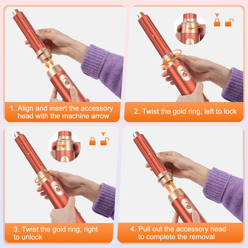 5 in 1 Blow Dryer Brush Set, Upgrade Hair Dryer & Blow Dryer Brush & Air Curling Wrap & Paddle Brush, Detachable Hot Air Styling Tools, High Speed Travel Hair Volumizer Straightener Curler Amber Gold | Upgrade Hair Dryer & Blow Dryer Brush & Air Curlin...