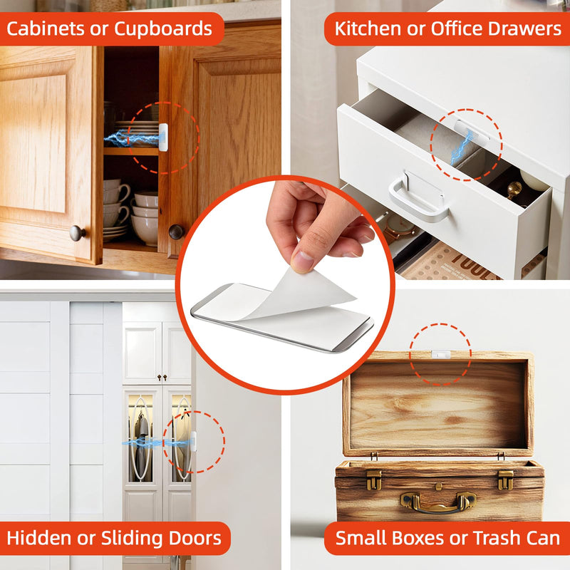 20 Pack No Drill Magnetic Cabinet Catch, Jiayi Invisible Ultra Thin Drawer Magnets, Stainless Steel Magnet Latch with Strong Adhesive for Quiet Closure, Bathroom Vanities, Desks, Closets, French Doors Silver 20