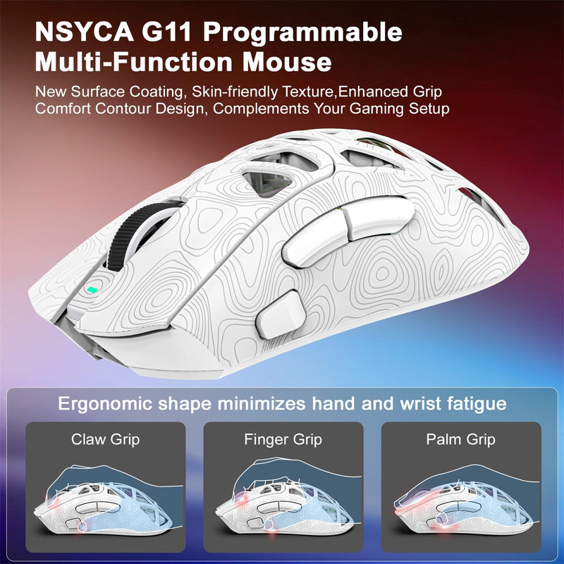 G11 RGB Wireless Gaming Mouse for Gaming Setup & Multi-Device Use, Tri-Mode Bluetooth 5.1/2.4GHz/USB-C, 22000 DPI Lightweight Programmable Mouse for PC, Laptop & Mac Line White