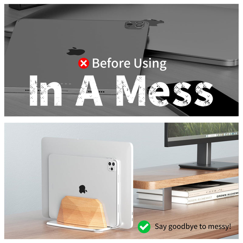 Vertical Laptop Stand - Wooden Adjustable Laptop Holder,Desktop Dock Compatible with All MacBook, Surface,Chromebook,Dell & More(Beechwood) Single Beechwood