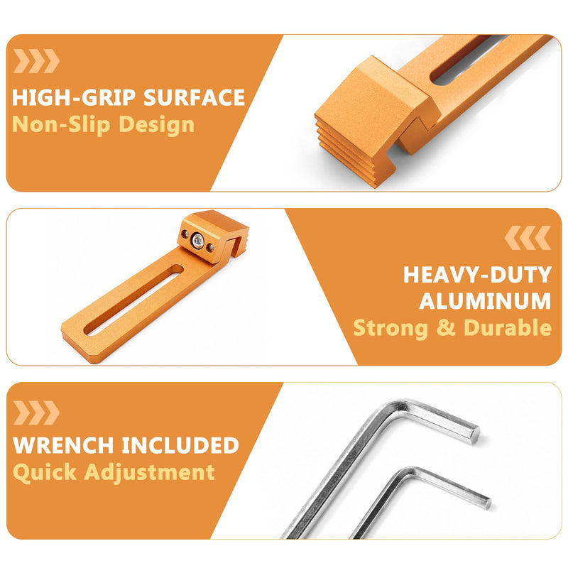 Fuzqq CNC Positioning Side Clamps, Aluminum Low Profile Vise for CNC Router Machines, T-Slot & Perforated Tables Compatible, Repeatable Positioning for Milling, Engraving & Woodworking Orange