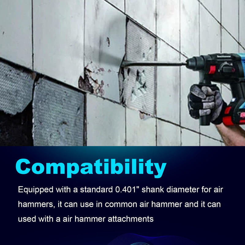 Pneumatic Cold Chisel Set, 3/4" Width 14" Long Air Pneumatic Hammer, Flat and Point Chisels with Round Collar for Concrete and Tile, Air Hammer Punch Chipping Bits Tool, Cr-Mo Alloy Steel 3/4" Width 14" Long pointed chisel and flat chisel