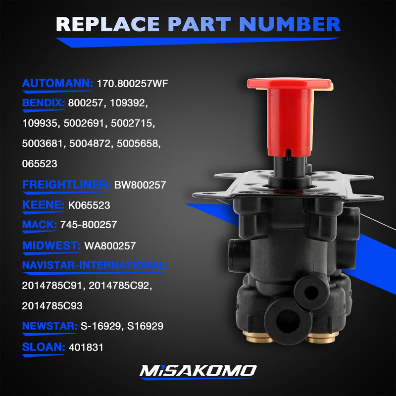 800257 MV-3 Dash Air Brake Control Valve - Bendix 065523 Trailer Parking Brake Valve with 3/8 Push to Connect Port - Compatible with Peterbilt and International Commercial Heavy Duty Trucks 800257