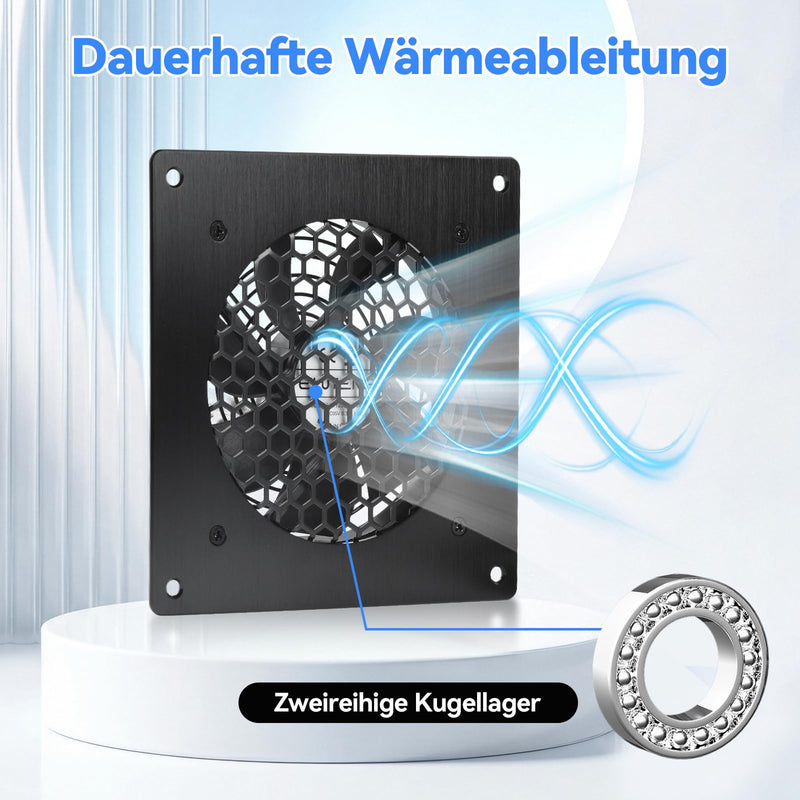 ELUTENG 120mm USB Cabinet Fan | Intelligent Temperature Control, 3 Speed Settings (1000/1200/1500 RPM), Aluminum Alloy Panel, Dual Ball Bearings 120MM Fan with Digital Display