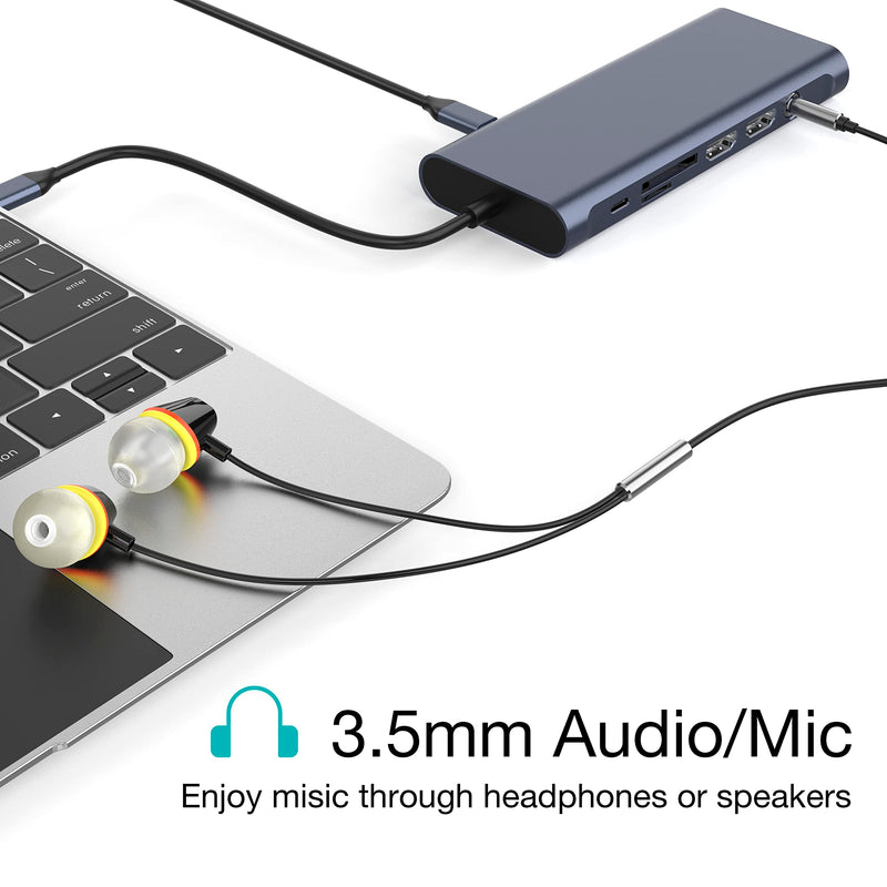 USB C Docking Station Hub (13 -in-1) with 2 X 4K HDMI, Ethernet, VGA,Audio, USB3.0 TF/SD Dongle Docking Station Compatible for MacBook iPad Pro Dell Hp Lenovo