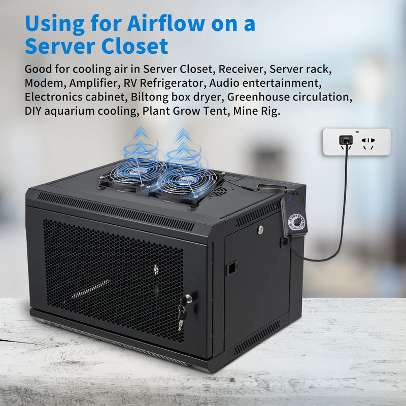 Dual 120mm High CFM Computer Fans with AC Plug, AC 110V - 240V Variable Speed Fan, Cooling for Server Closet Cabinet Mining Machine Chassis Workstation