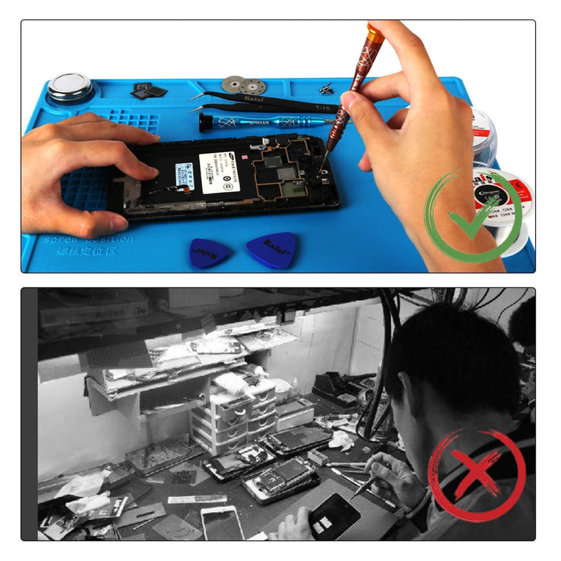 Kaisi Professional Electronics Opening Pry Tool Repair Kit +S-130 Insulation Silicone Soldering Mat Repair Mat Nylon Spudgers and Anti-Static Tweezers for Cellphone iPhone Laptops Tablets and More
