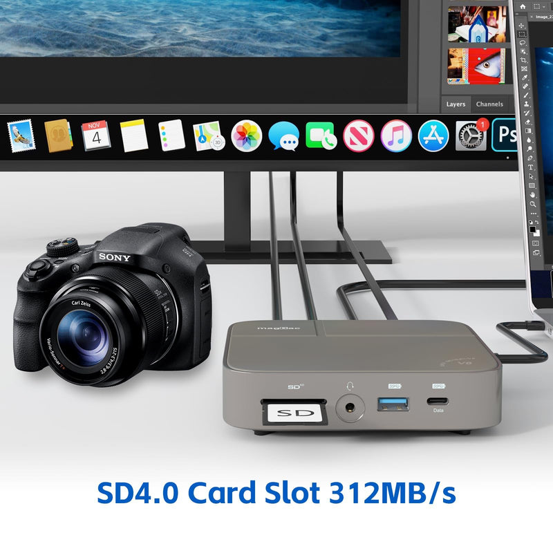 USB C Docking Station Dual Monitor 4K@60Hz or Single 8K@30Hz with 2 HDMI for Windows Laptops,11-in-1 Laptop Docking Station with 5 USB A/C, SD, Gigabit Ethernet, Audio, 130W AC Power Supply 8K DOCK