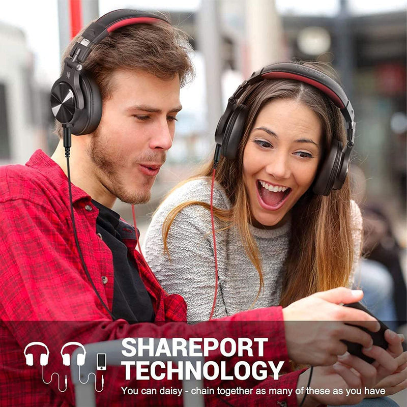 OneOdio A71 Hi-Res Studio Recording Headphones - Wired Over Ear Headphones with SharePort, Monitoring Mixing Foldable Headset with Stereo Sound, 3.5/6.35MM Jack for PC Computer DJ Guitar-Red Red