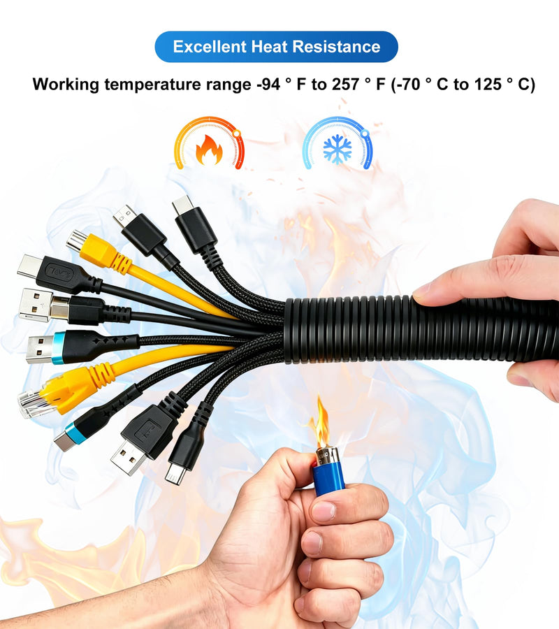 3/5" Wire Loom,Cable Sleeve for Cats, Dogs, Rabbits (3/5" x20 FT - Black) | Open slit,100% new Polypropylene,-22°F to 257°F,cord protectors from pets no chew,wire covers 3/5"x 20 FT - Black