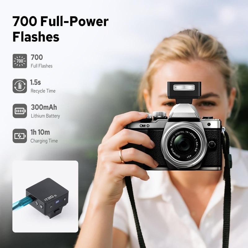 Godox iT20 O Flash for Olympus Panasonic, iT20-O Mini TTL Flash with Screen | 1.5s Recycle, 700 Full Power Flashes, USB-C Charge, Built-in Battery, GODOX iT20O iT20 O Pocket Flash Speedlight iT20-O for Olympus