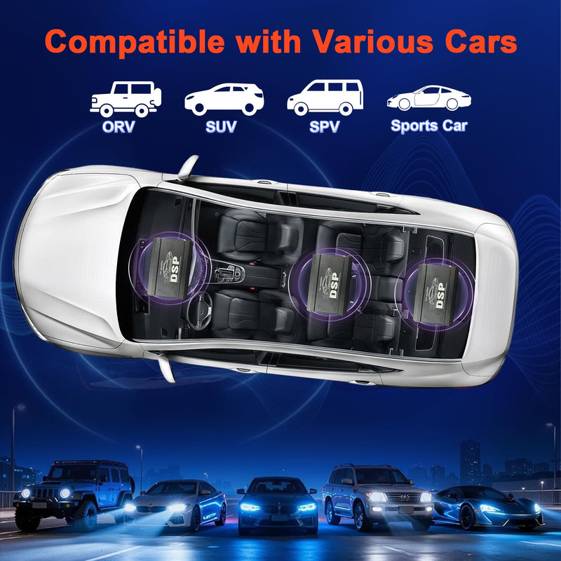 KG AMEMONDORA 12V 4-Channel Class-D Car Audio Compact Amplifier with DSP, High-Performance Universal Fit Audio System, 200W Hardwired Room Electrical Operation, 36V Max Operating Voltage 800W 4-Channel