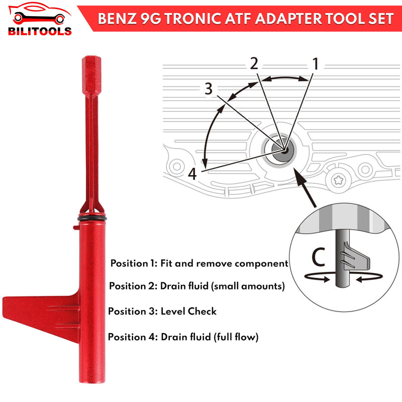 BILITOOLS Transmission Fill Adapter Aluminium, Compatible with Mercedes Benz 725.0 9G-Tronic 9-Speed Transmission Fluid ATF Oil Filling Oil Change Tool