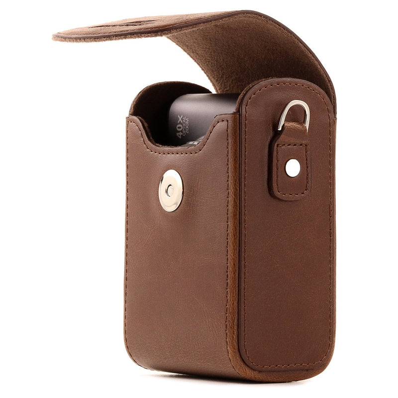 MegaGear Leather Camera Case with Strap Compatible with Canon PowerShot G7 X Mark III, G7 X Mark II, G7 X,Dark Brown One Size Dark Brown