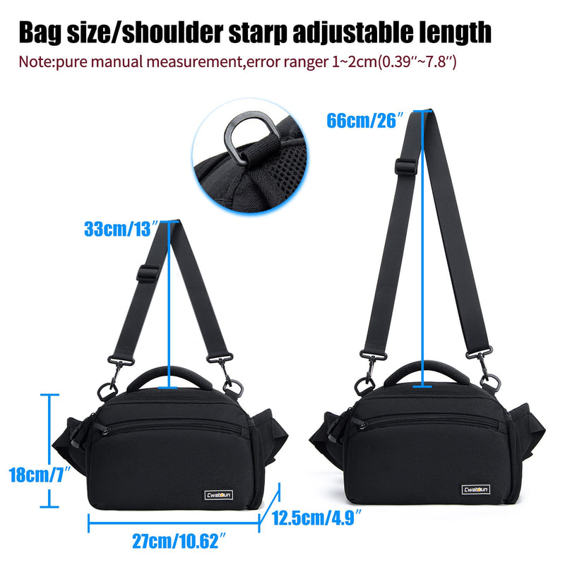 Cwatcun 3-in-1 Camera Waist Bag, Sling/Shoulder/Crossbody Case for DSLR | Fits 1 DSLR +1-2 lenses +phone+water bottle. 7-layer padding, 900D waterproof, adj strap 23.6-45.3".