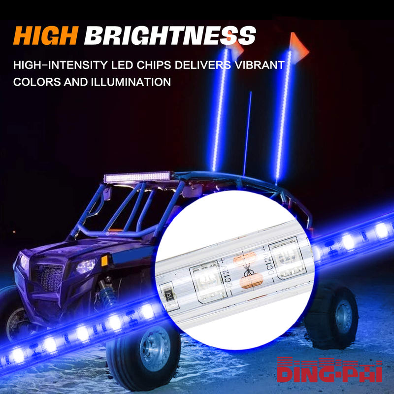 4FT LED Whip Light, DING.PAI 1.2M Blue LED Lighted Whip Antenna for UTV ATV RZR Can-Am Off-Road Vehicle Truck (1 PC) 4FT-1PC