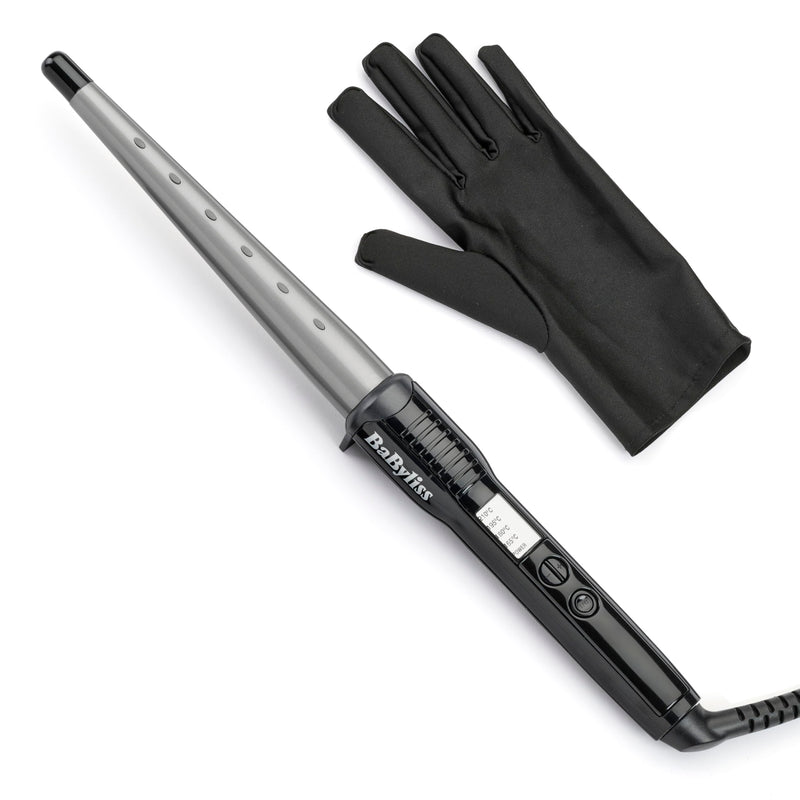 BaByliss Ceramic Curling Wand Pro - 13-25mm Hair Curler for Natural Waves and Curls, Ceramic, 5 Heat Settings 150°C to 210°C, Grey & Black, 2285CU