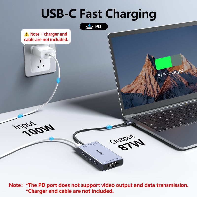 USB C Docking Station Dual HDMI Monitor Adapter, Melelink USB C Hub 3 Monitors with 2X 4K HDMI, 8K Displayport, VGA, 100W PD, USB C&A Ports, 9 in 1 Laptop Docking Station for Dell, HP, Lenovo, etc