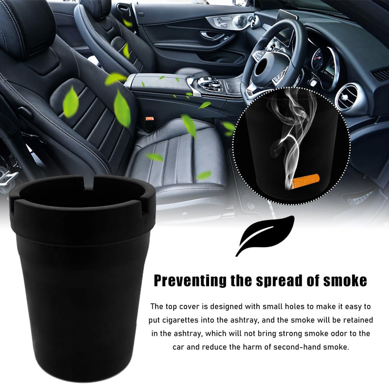 Car Ashtray, Smokeless Smellproof Windproof Self-Extinguishing Auto Ashtray, Portable Mini Vehicle Cigarette Trash Can Fits Most Cup Holder for Home Office, Car Accessories (Black) Black