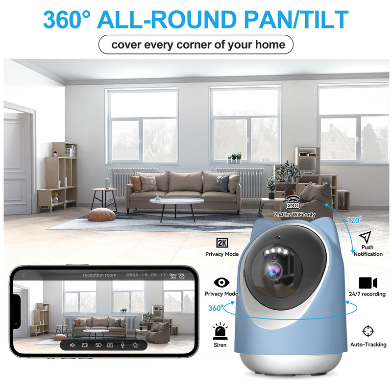 Security Camera Indoor,Wi-Fi &Two-Way Audio,Indoor Camera for Home,Baby/Dog/Cat/Pet Camera with Phone app,Night Vision,Motion Tracking, Compatible with Alexa (Blue) Blue