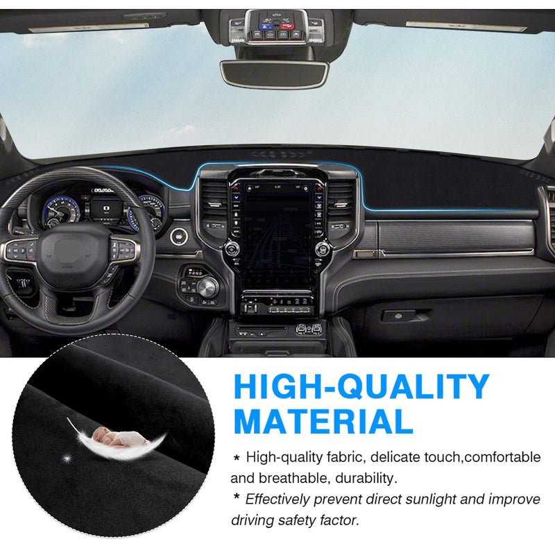 Autorder Dashboard Cover Mat for 2019-2026 Dodge Ram 1500 2500 3500 Accessories Dash Cover Flannel Dash Mat Sunshade Glare UV Rays Protector Black 2019-2026 Ram
