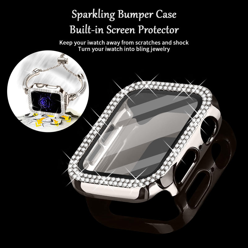 JOYOZY Bling Band and Case Compatible with Apple Watch Band 38mm 40mm 41mm 42mm 44mm 45mm 46mm, Pretty Luxury Strap with Sparkle Diamond, Dressy iWatch Bracelet for Women Starlight 42MM for Series 11/10