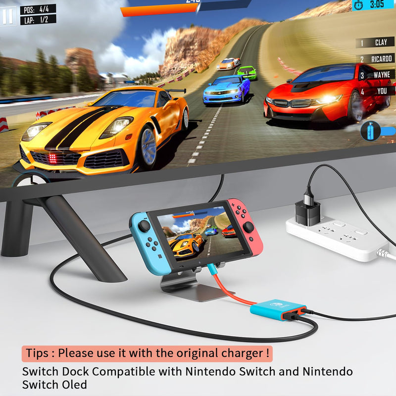 Switch Dock for Nintendo Switch & OLED, Portable TV Dock with 4K HDMI, USB 3.0 Port and USB C PD 100W Charging, Travel Docking Station Replacement for Switch(Blue) Blue
