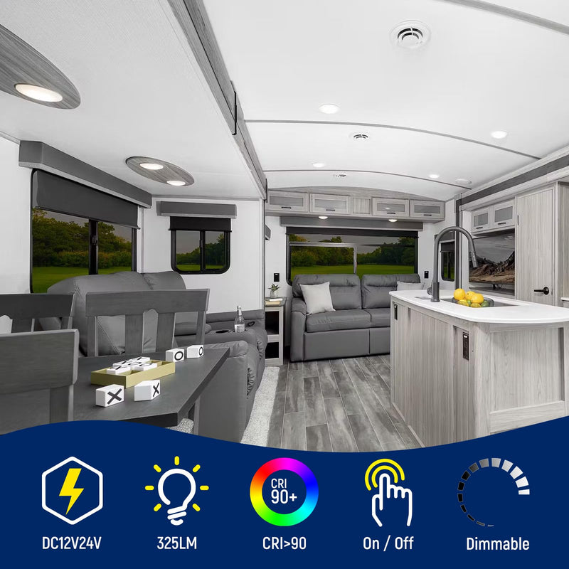 2 Pack RV Interior Ceiling Dome Light 4.5 Inch, Press Dimmer Switch & Blue Nightlight,12V Dimmable Puck Light for Motorhome Trailer Fifth Wheel Truck Coach Enclosed Trailer(3000K) 2 Pack 3000K