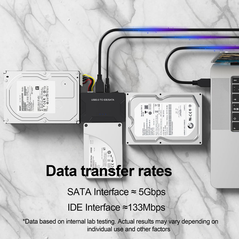 Hard Drive Reader USB 3.0 & Type C to SATA IDE Adapter, Internal Data Transfer Recovery Converter Kit with 12V/2A Power for 2.5"/3.5" SATA/IDE HDD SSD Hard Disk Internal Blu-ray Drive, up to 20TB For IDE/SATA