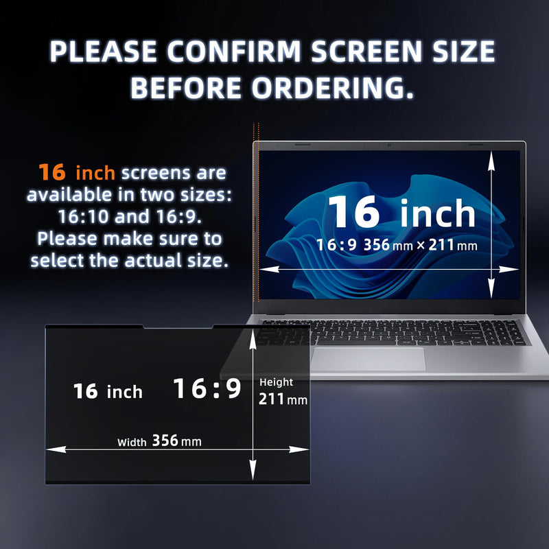 Nano-Adsorption Laptop Privacy Screen 16 inch 16:9, Removable Laptop Privacy Screen Protector, Anti Glare Blue Light Touchscreen compatible, Computer Private Filter 16" 16: 9