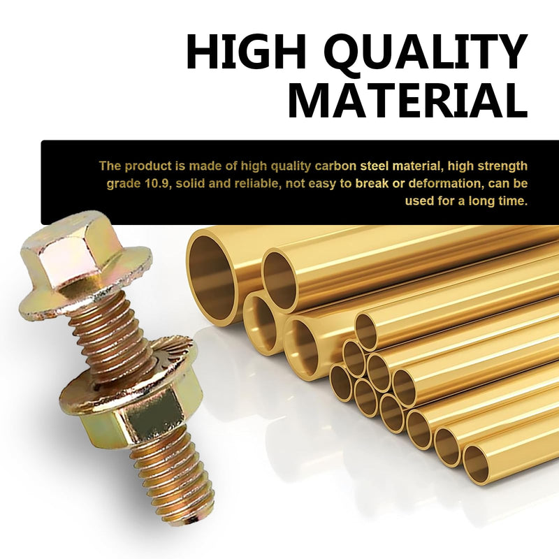10PCS Exhaust Manifold Bolt Kit – High-Strength Carbon Steel, 0.7" x 1.45", hex Flange nut Screws (Non-Slip). Gold-Plated, Universal fit for Most car Models (Gold)