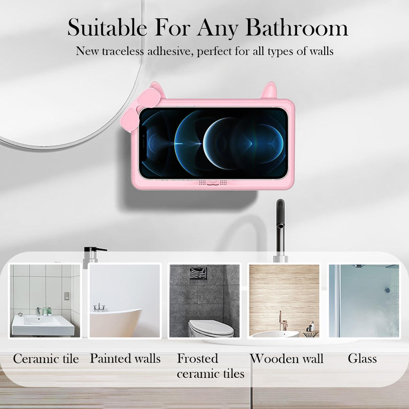 Shower Phone Holder Waterproof, Anti-Fog Touch Screen Shower Phone Case, 480 Rotation Wall Phone Mount Stand for Bathroom Batheub Kitchen Wall Mirror, Compatible with 4.7"-6.8" Phones (Pink) Pink