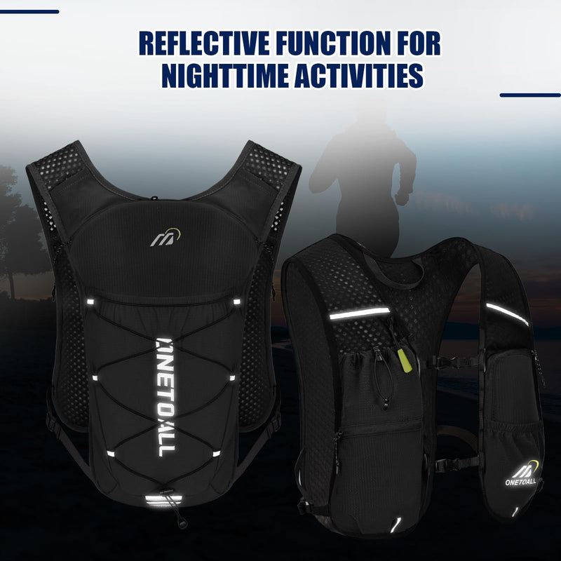 Running Vest for Women & Men, Lightweight 150g Hydration Backpack, 6L Pack for Trail Running, Marathon, Hiking, Cycling, Jogging, Adjustable Fit Black Vest with 2L Bladder