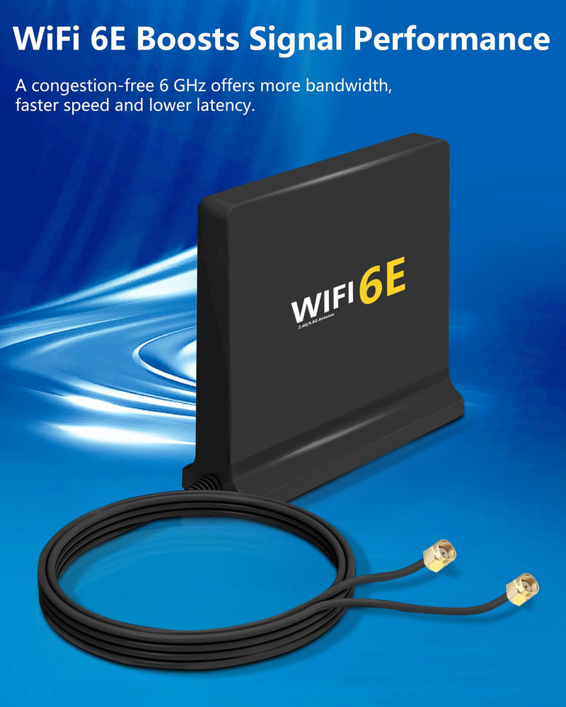 High Gain 12dBi WiFi 6E Antenna with Magnetic Base – Tri-Band 2.4GHz/5.8GHz/6GHz, 3FT RG174 Cable, RP-SMA Connector for Enhanced Signal on Desktop PCs and WiFi Routers Black