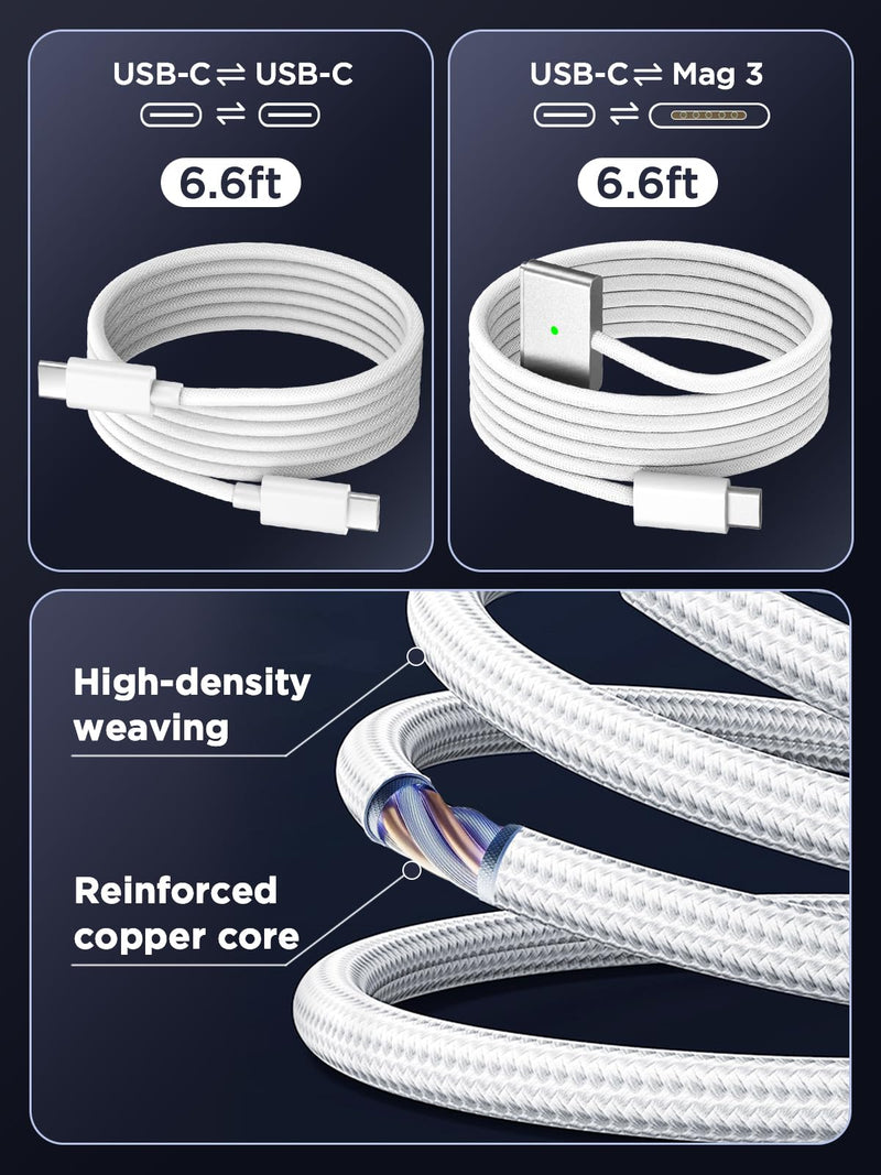 140W Charger for MacBook Pro 16 14 inch Mac Air 15 13 inch | Compatible with Mac M1 M2 M3 M4 M5 Chips (2021-2026)【Original Quality】PD3.1 GaN Fast Charger, 6.6FT Dual Cables Included