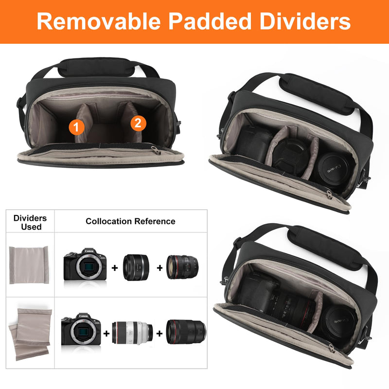 Camera Bag Crossbody Waterproof Sling Purse Case Small Photography Shoulder Messenger Bag Backpack with Tripod Holder for DSLR SLR Mirrorless Camera Black
