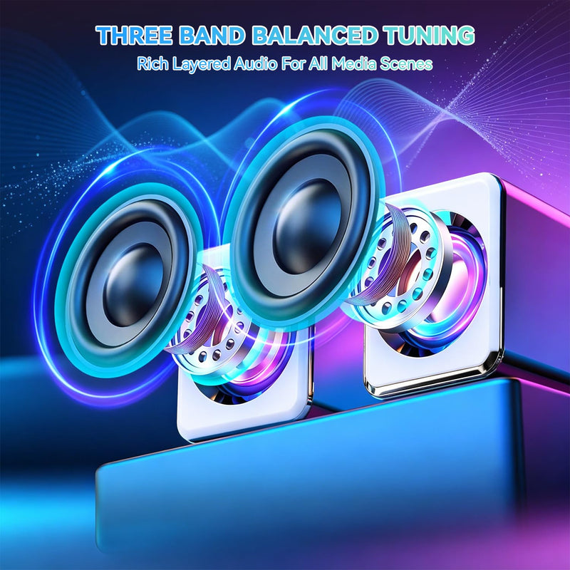 Computer Speakers, New Diamond Diaphragm Design, USB Wired Unit with Volume Control, 3.5mm Audio Jack Delivers Rich Stereo Sound, Compatible with Phones, Tablets and MP3 Players(White) White