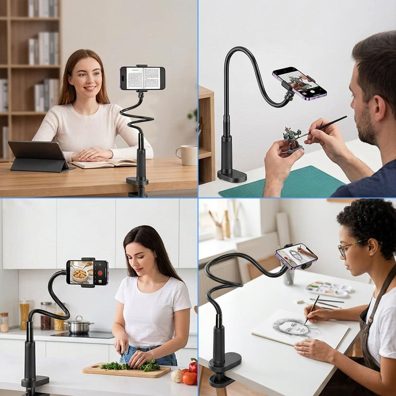 Webcam Stand Camera Desk Mount with Phone Holder for Logitech C922 GoPro | 36" Flexible Webcam Stand, Thick Base & Clamp Mount | Compatible with Logitech C930e/C930/C920/C922x/Brio 4K & GoPro Hero 8-4