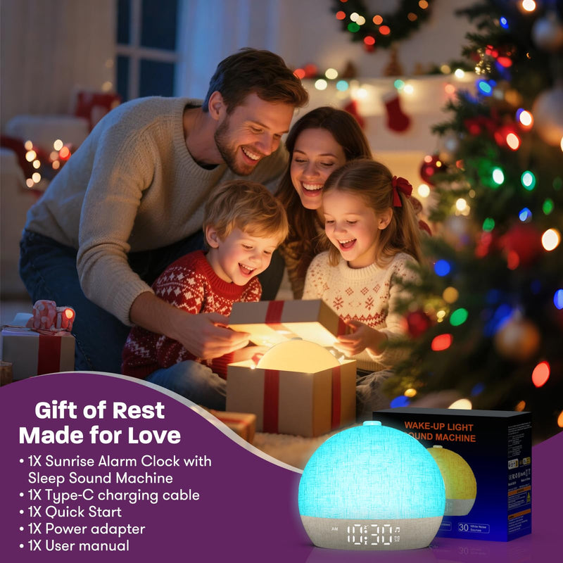 Wake Up Light Sunrise Alarm Clock, White Noise Sound Machine with 30 Soothing Sounds, Dimmable Night Lights, Sleep Aid, Snooze, Timer, Loud Alarm Clock for Heavy Sleepers Adults Kids, Ideal for Gift Yellow