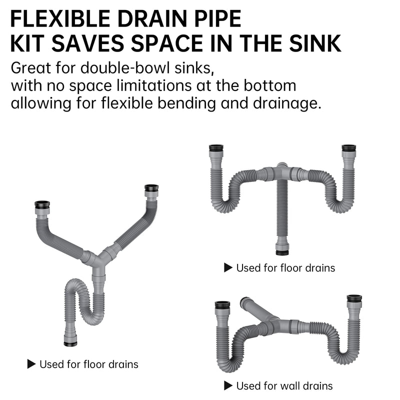 Flexible Expandable P-Trap Kit for Double Kitchen Sink Drain - Fits 1 1/2" or 1 1/4" Pipes-Complete with Sealing Ring, Tape, and Tubing - Perfect for Kitchen, Bathroom, and Restroom Use