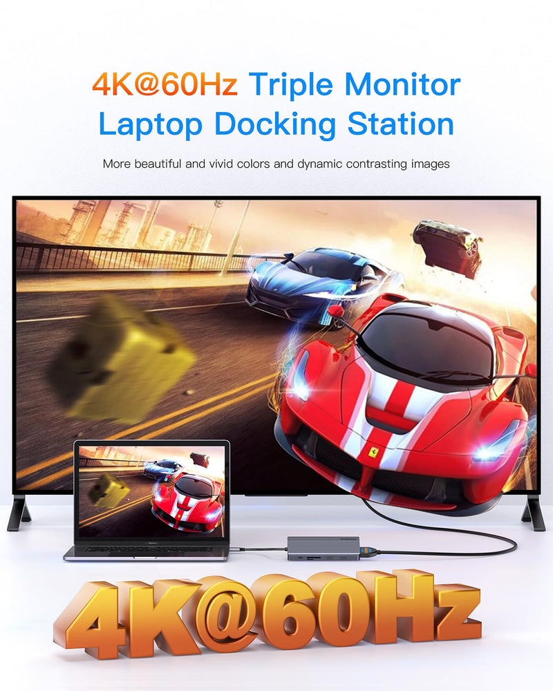 Docking Station Triple Monitors, 13 in 1 USB C Dock with Dual 4k@60HZ HDMI, DisplayPort,100W PD, 3 USB 3.2 Ports, Ethernet, SD TF Card Reader, Audio, USB C Data Port for MacBook/Dell/HP/Lenovo Laptop