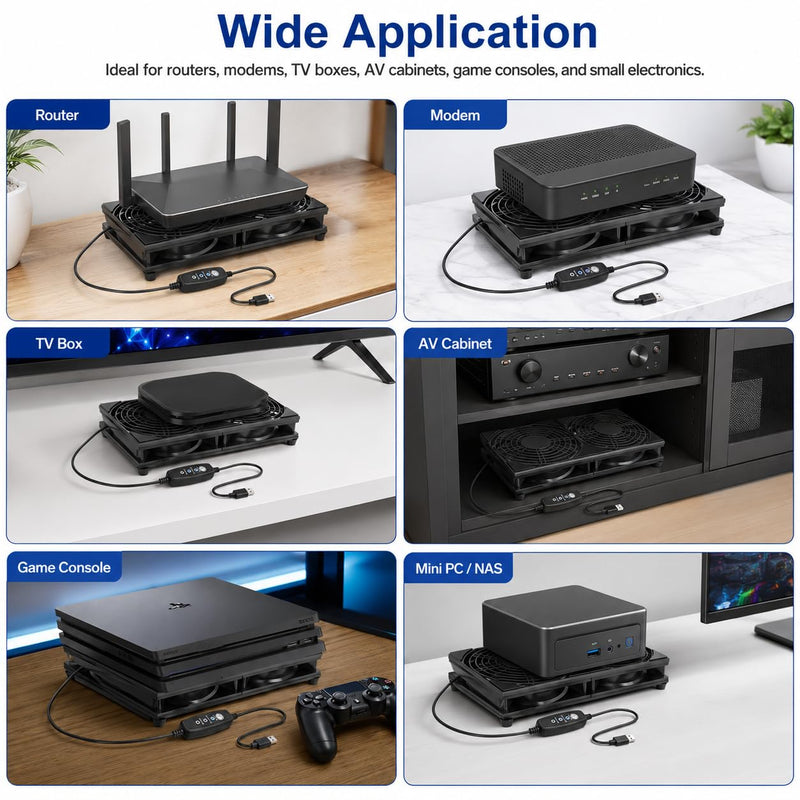 240mm USB Router Cooling Fan, Silent Fan with 3 Adjustable Speeds, Portable USB Fan for PC Case, PS4, TV Box, AV Cabinet, Model U3UK1